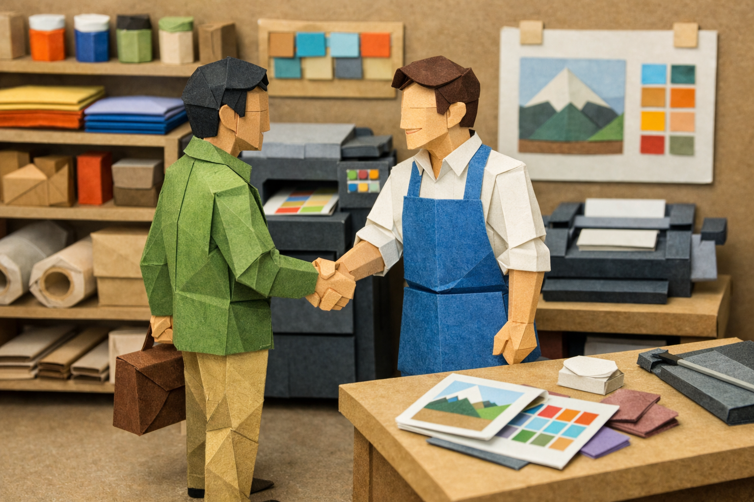 Buyer Shakes Hands With Business Owner At Print Shop-1