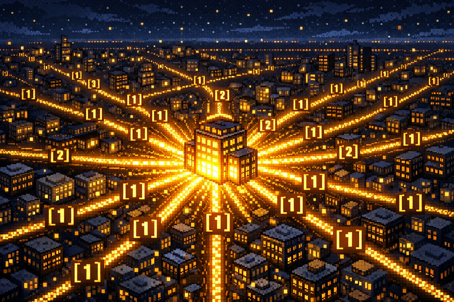 City Grid of Citation Links at Night