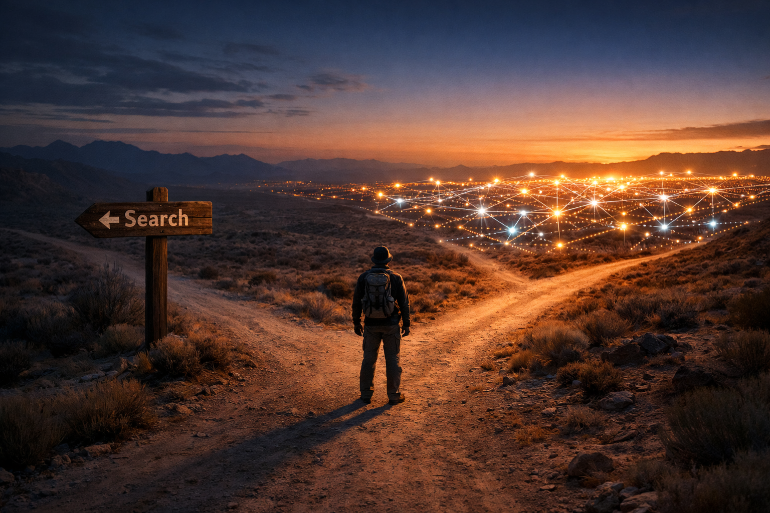 Explorer At Desert Fork Dusk AI Network Lights