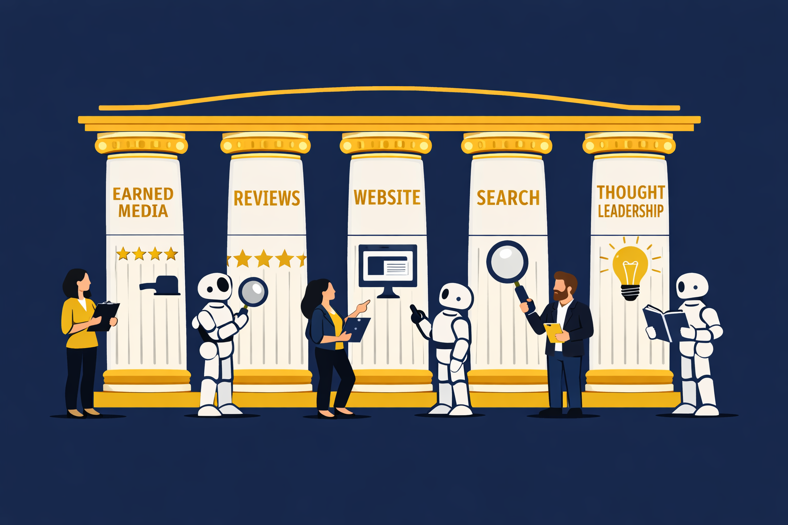 Five Pillars of Trust with AI and Human Figures