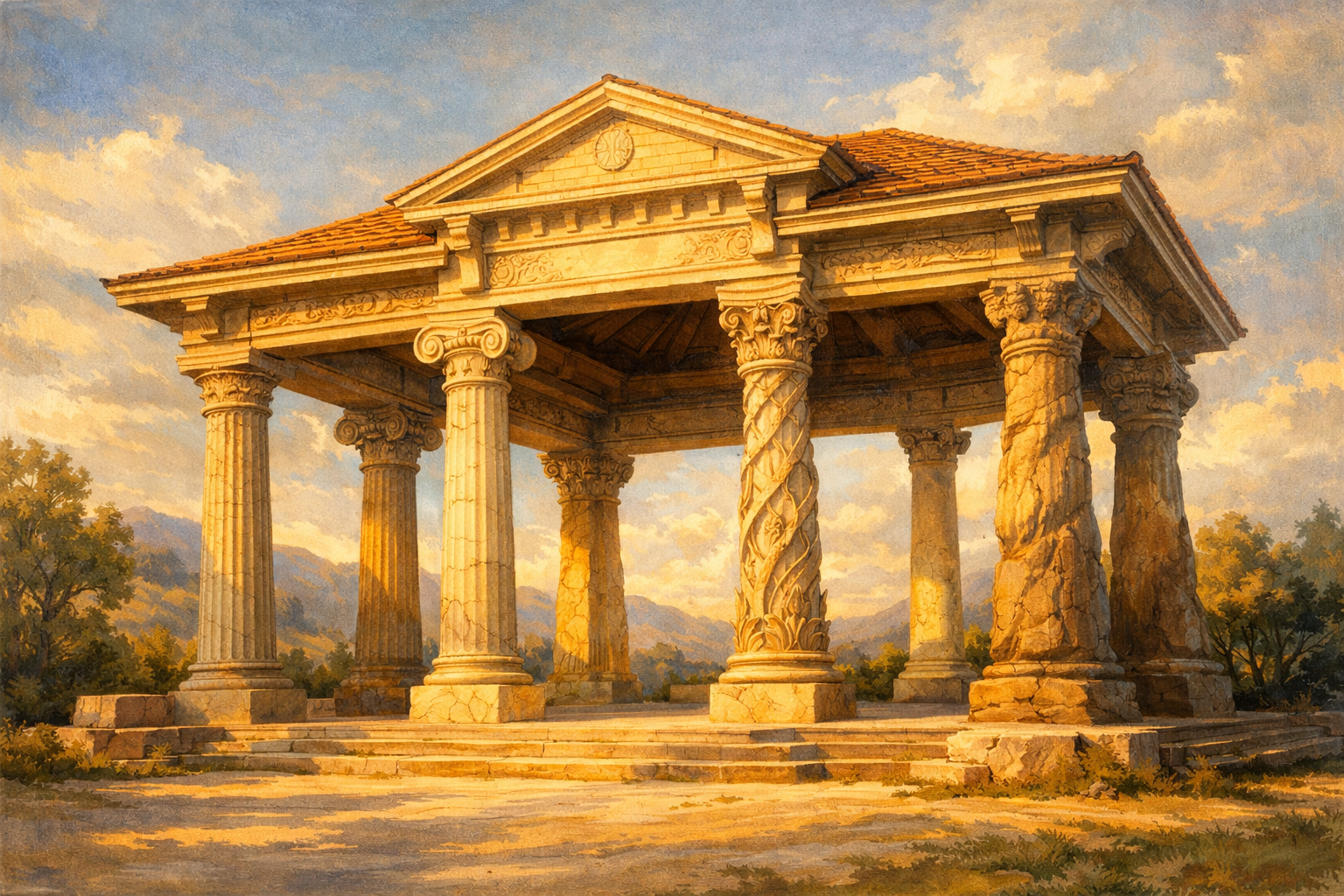 Integrated Pillars Structure Golden Light Editorial Illustration-1